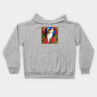 Kitten In Roses Portrait Kids Hoodie